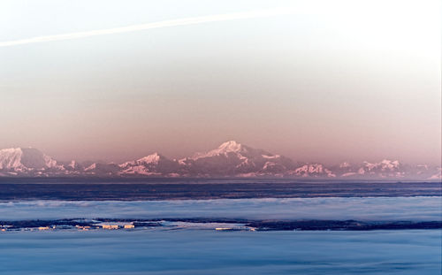Scenic view of sea against sky during winter