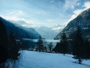 Scenic view of snowcapped mountains against sky