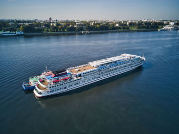 High angle view of ship in river