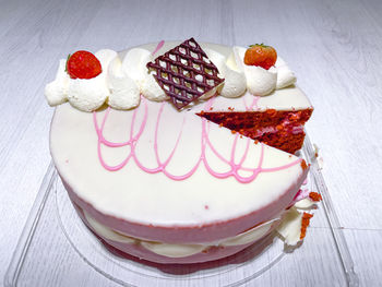 High angle view of cake on table