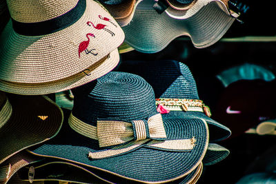 Full frame shot of hats for sale at market