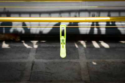 High angle view of yellow train on railroad track