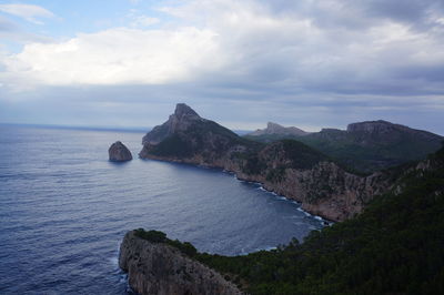 Scenic view of calm sea against cloudy sky