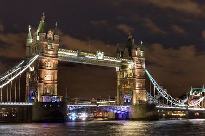 Bridge over river at night