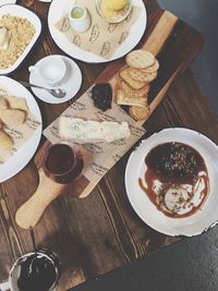 High angle view of breakfast on table