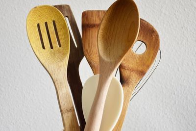 High angle view of objects on table
