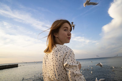 Kaliningrad, russia. young female on the seaside