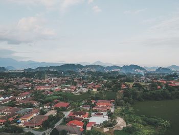 High angle view of townscape against sky