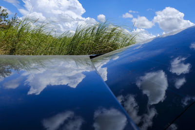 Aerial view of landscape against blue sky