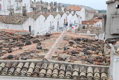 High angle view of buildings in city