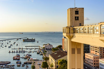 View of the bay of all saints and lacerda elevator in the famous city of salvador, bahia