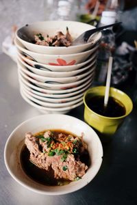 Close-up of breakfast served on table