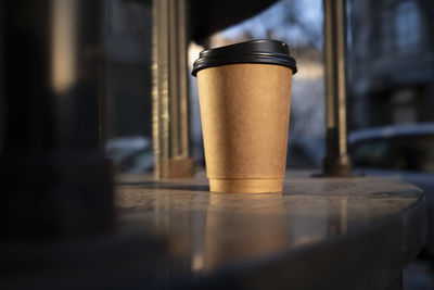 Craft paper coffee cups outdoors. high quality photo