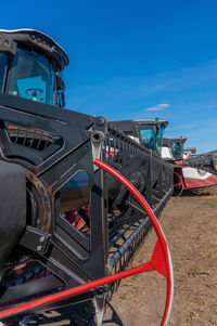 Close-up of combine harvester auger. agricultural machinery