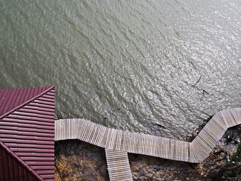 High angle view of built structure in sea