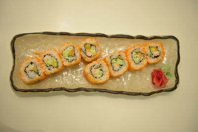 Close-up of served food on table