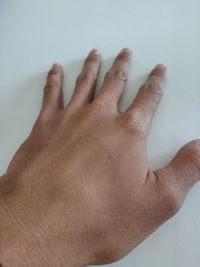 Close-up of human hand against white background