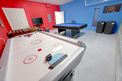 High angle view of games in room