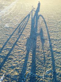 High angle view of shadow on snow field