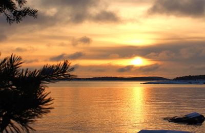 Scenic view of sunset over sea