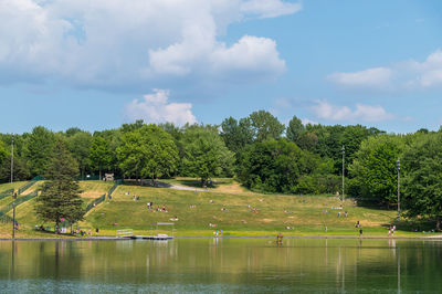 Scenic view of lake against sky