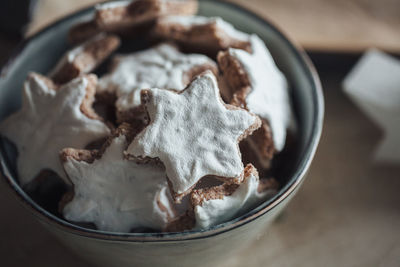 Close-up of bowl full of cookies