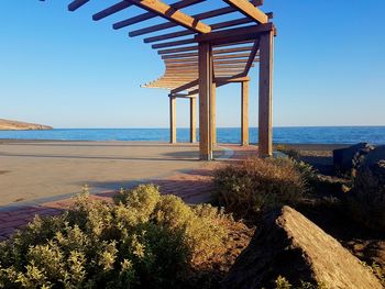 Scenic view of sea against clear blue sky
