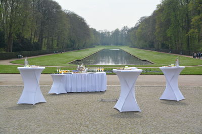 Tables with food outdoors