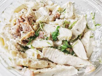 High angle view of meal served in bowl