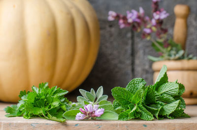 Close-up of flowering plant on table