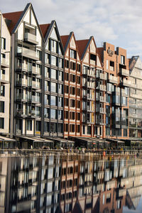 Modern buildings on granary island over the motlawa river in old town. abstract structure. creative