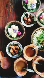 High angle view of food on table