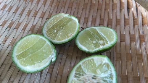 High angle view of lemon slice on table