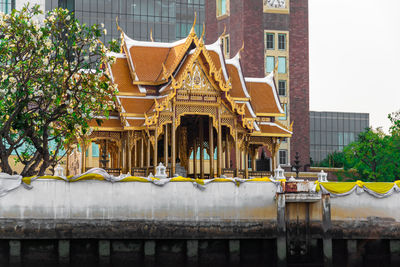 Exterior of temple building in city