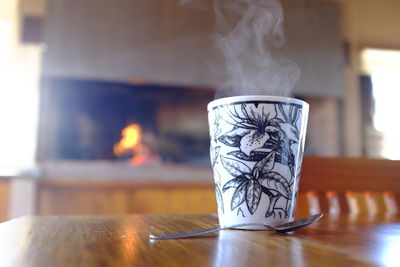 Close-up of tea cup on table