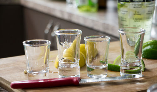Shot glasses on table