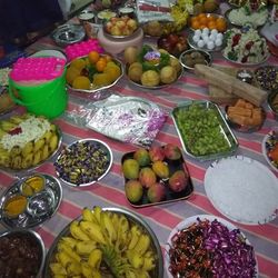 High angle view of fruits on table