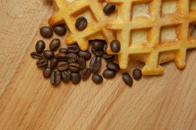 High angle view of coffee beans on table