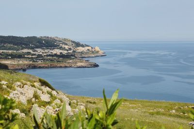 Scenic view of sea against clear sky