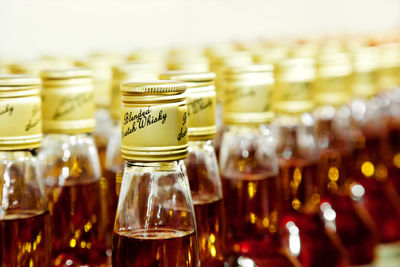 Close-up of beer glass bottles