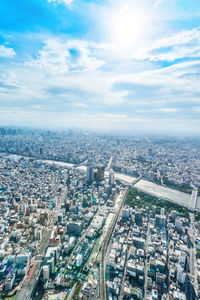 High angle view of city against sky