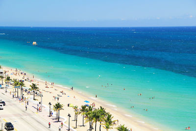 Scenic view of sea against blue sky