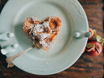 Close-up of heart shape waffle in plate