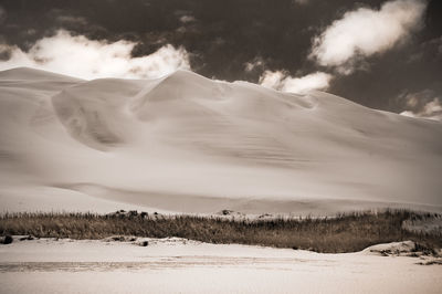 Scenic view of snow covered landscape against sky