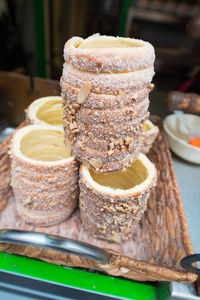 Close-up of bread in plate on table