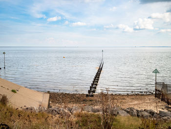 Coast at shoeburyness, horizon over water with perspective of groyne into the distance