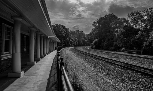 Railroad tracks amidst trees against sky