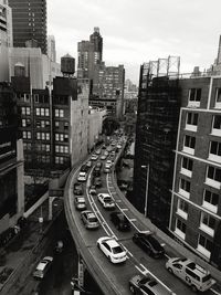 High angle view of traffic on road in city