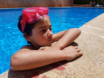 Close-up of thoughtful in swimming pool