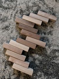 High angle view of wooden blocks